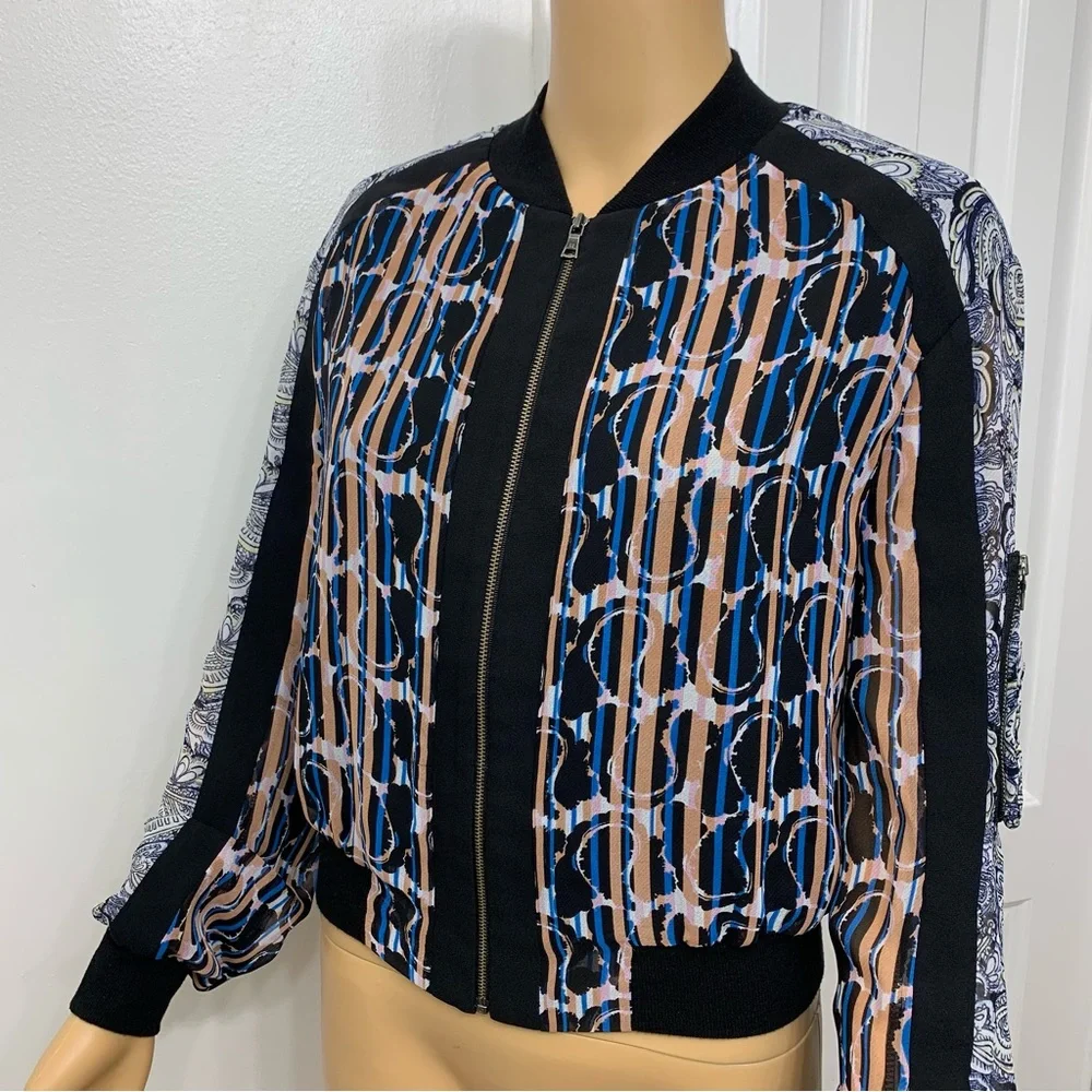 BCBGMaxAzria Harrison Zip Up Lightweight Bomber Jacket Top Paisley Blouse Size S - Picture 6 of 15
